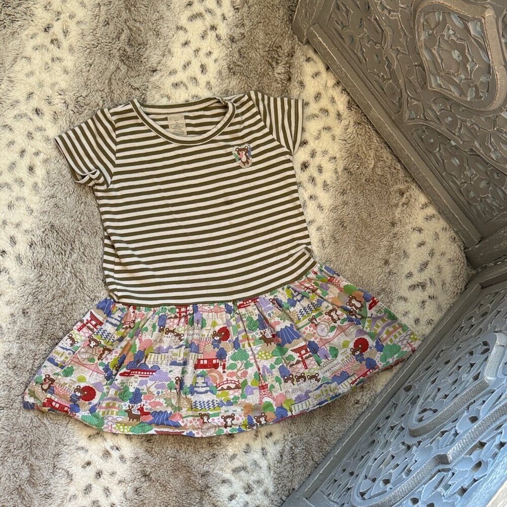 Dot striped dress girls 3T teddy bear garden party preppy Euro Summer Vacation